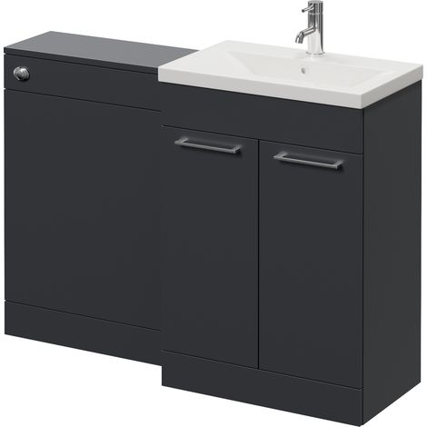 Napoli 390 Cento Gloss Grey 1200mm 2 Door Vanity Unit Toilet Suite with Glide Basin - 1200mm - Chrome 160mm HandleWithout Kingston Toilet Pan