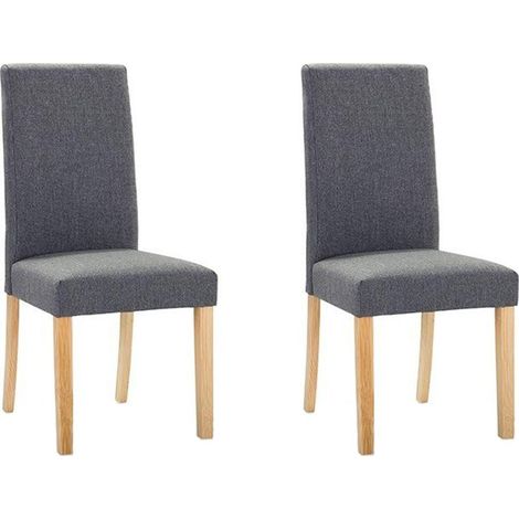 Lot de 2 Chaises en Tissu Gris Pieds en Bois de Pin Clair Haut Dossier Broadway (1/3)