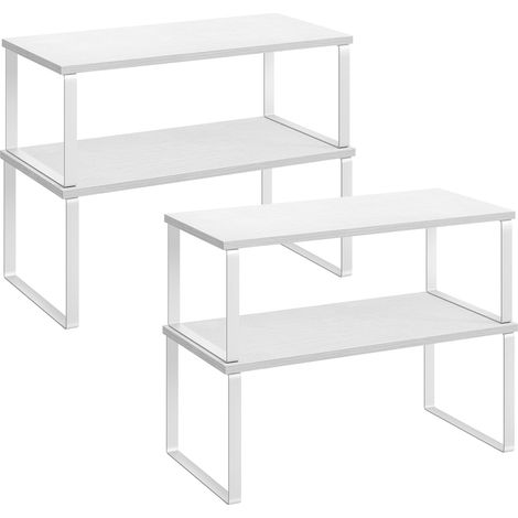 Lot de 4 - Étagère à épices - Organisateur de placard - Extensible et empilable - Pour cuisine salle à manger bureau - Blanc - 30x20cm (1/5)