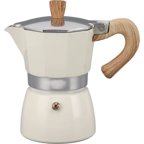 Cafetière Moka octogonale en aluminium, classique, portable, pour infusion manuelle, idéale pour le camping et la maison, blanche, 6 tasses (1/5)