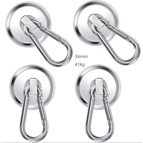 Crochets Magnétiques, 36mm Crochet Aimanté Néodyme, 4PCS Aimant Crochet Puissant, 41kg Aimants mousquetons Super Forts pour Cuisine Casiers de Bureau Aimant de Réfrigérateur