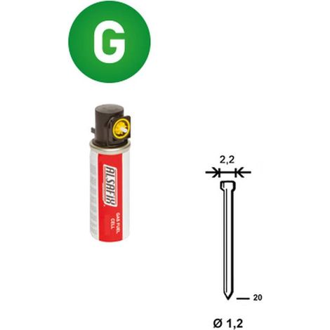 2 000 Pointes Galvanisées en Bande (Pack) - 1.2/2.2x20 mm + 2 Cartouches de Gaz Jaune - D-Work (1/5)