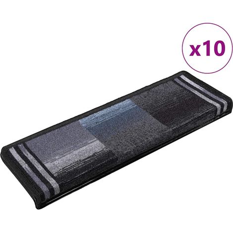 Tapis d'escalier-Moquette d'escalier-Tapis de marches autoadhésifs 10 pcs 65x21x4 cm Noir et gris 888209 (1/5)