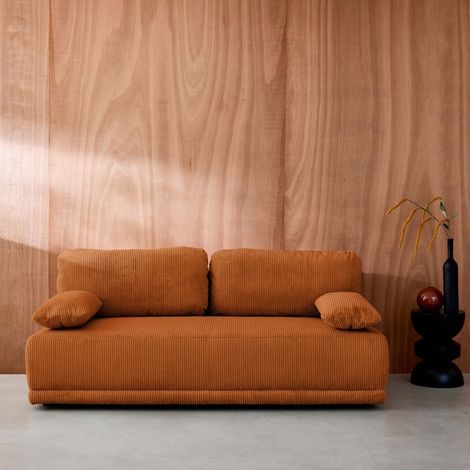 Banquette convertible 3 places velours côtelé avec coffre de rangement - L 192 x P 100 x H 81cm - Nelson Velours côtelé Camel