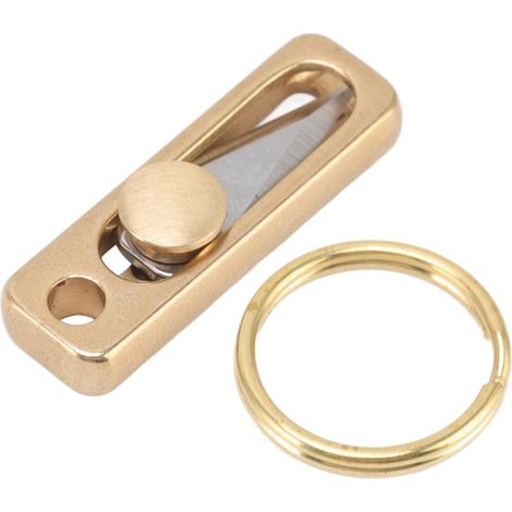 Couteau à Pousser en Laiton, Mini Couteau de Poche avec Porte-clés EDC, Couteau de Poche Pliant pour Boîte de Déballage, Extérieur, Camping (1/4)