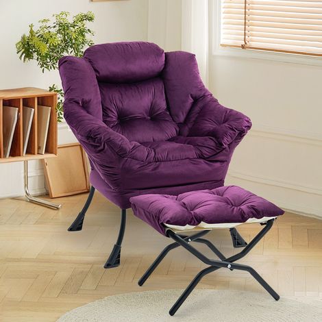 Sillon relax de metal morado con reposapies plegable y bolsillo lateral,75x80x85 cm (1/5)