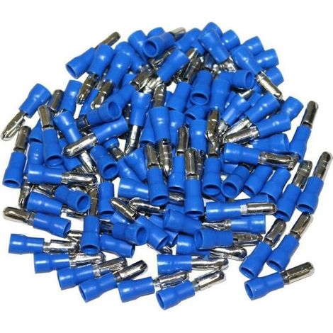 Terminales eléctricos macho redondos azules, paquete de 4 unidades - 100 terminales