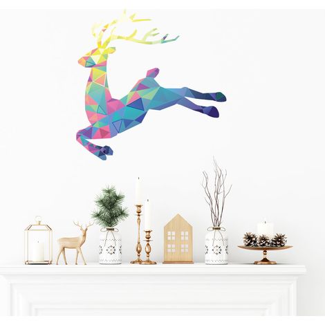 Sticker Noël cerf origami - Autocollants stickers adhésifs noël - décoration fêtes - 30x30cm (1/5)