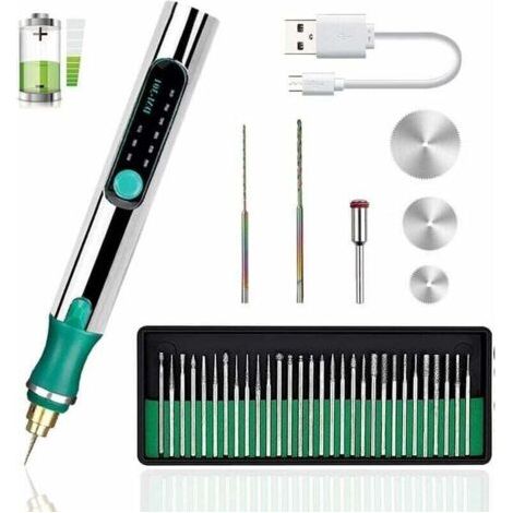 Graveur et outil de précision rechargeable USB - Mini machine de gravure Électrique - Outil rotatif sans fil gravure de bijoux - Verre bois pierre métal plastique - Stylo de gravure portable kit d'ou (1/4)
