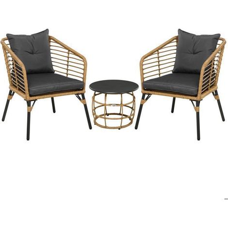 Salon de jardin 3 pièces, ensemble salon de jardin avec 2 fauteuils et table basse, résine tressée pe, coussins, acier antirouille (1/5)