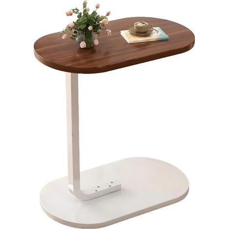 Table D'appoint en Forme de C Table Basse Moderne, Facile à Déplacer Polyvalente pour Chevet, Salon et Chambre(Marron+Cadre Blanc) (1/5)