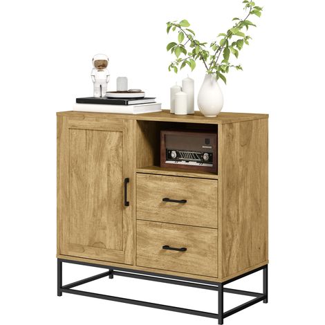 Buffet rangement 2 étagères compartiment ouvert étagère réglable 80x40x78 cm naturel (1/5)