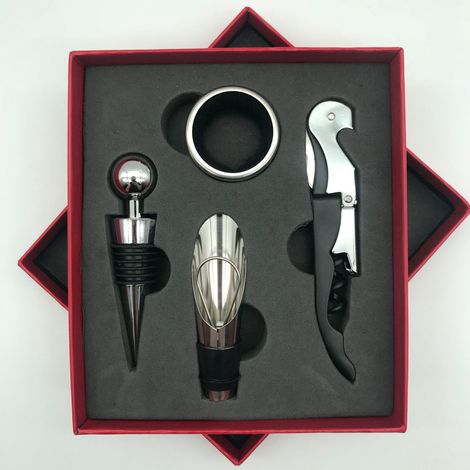 Rostfreies Edelstahl-Korkenzieher-Set, elegante Verpackung, Griff und Griff, ideal für Zuhause, Bar oder Restaurant (rot). (1/4)