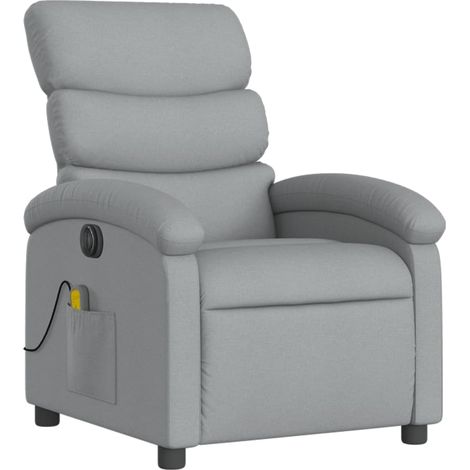 Poltrona relax TV elettrica reclinabile funzione massaggio 6 punti massaggio in tessuto grigio chiaro DEC027159
