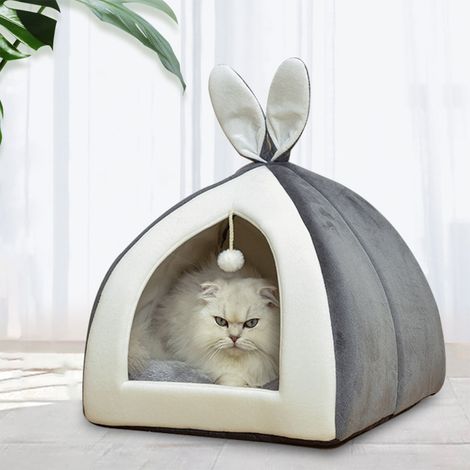 Cave Pour Animaux - Tente Fermée Chaude Et Confortable Pour Chats Chiens Et Petits Animaux - Usage Intérieur Et Extérieur - Dimensions 28x28x29 Cm - Gris (1/5)