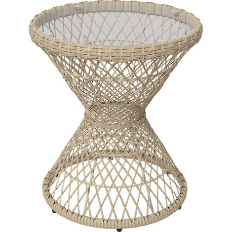 Table basse d'appoint bohème rotin PE plateau verre 45x45x52 cm naturel