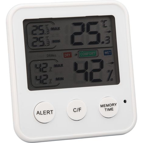 Digitales Thermometer und Hygrometer mit weißem LCD-Display, misst Temperatur und Luftfeuchtigkeit, präzises digitales Hygrothermograph für den Innenbereich, klare Anzeige (1/5)
