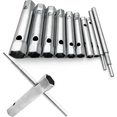 Lot de 10 Clés Tubulaires 6 à 22 mm, Clés à Tubes, Clés à Bougie pour Visser la Bougie, Démontage/Montage de Robinetterie et Mitigeurs, Dévisser des Boulons Inaccessibles (1/5)