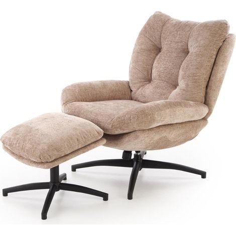 Fauteuil et repose pieds en tissu beige avec bascule Gasper (1/5)
