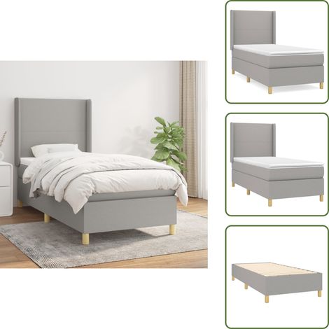 The Living Store Cama box spring con colchón tela gris claro 80x200 cm - Colchón de muelles ensacados