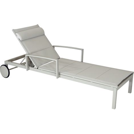 PROLOISIRS Lit de relaxation en aluminium et TPEP matelassé - NINA - Dossier réglable avec accoudoirs et roues - Coloris crème et chevron
