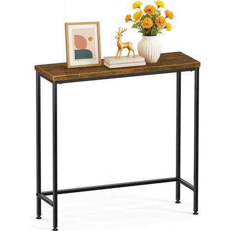 VOUNOT® Consolle Ingresso in Metallo e MDF, Tavolo Consolle Stretta e Lunga da Dietro Divano, 75x24x75 cm, Marrone