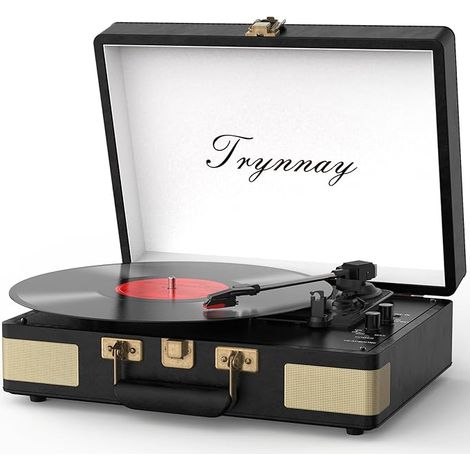 Bluetooth Record Player with 3 Speeds Portable Vinyl Player with Built-in Speakers Record Player Enhanced Audio Sound Vintage Black (1/5)