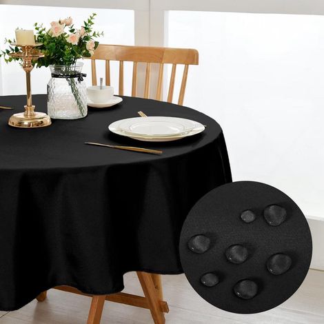 Nappe ronde 180cm Noir, antitache et imperméable, Polyester
