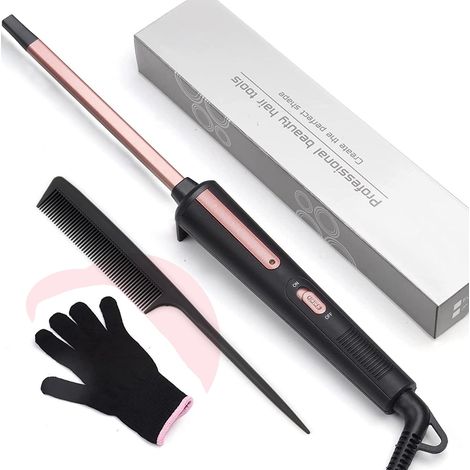 Hair Curler 9 mm, Curling Irons for Tight Bouncy Fast Heating 180°C, Curling Ceramic Iron for Long and Short Hair, Includes Glove (1/5)