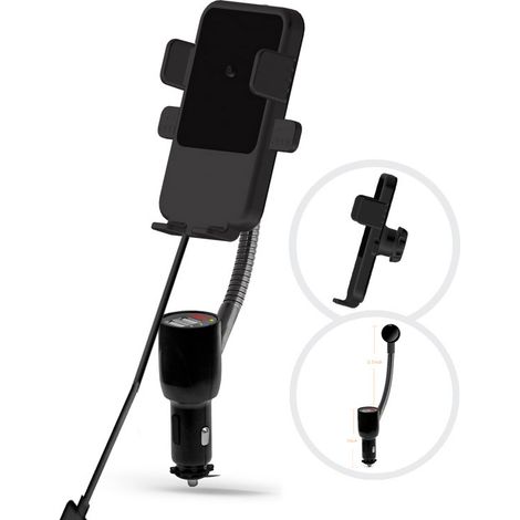 Support Téléphone Voiture - Chargeur Allume-Cigare Double USB - Charge Sans Fil Qi - Support Navigation Universel - 1 Pièce (1/5)