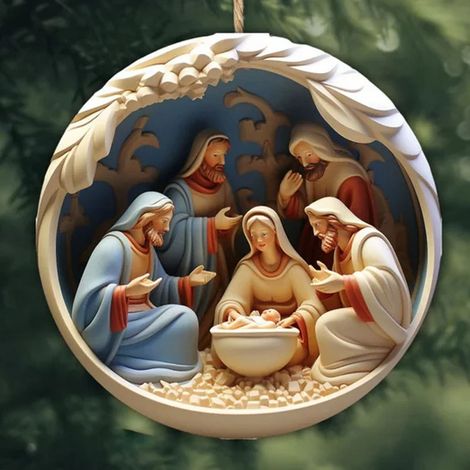 Ornement De Noël En Acrylique - Scène De La Nativité - Décoration Intérieure Et Voiture - 6 cm - Style Rustique (1/3)