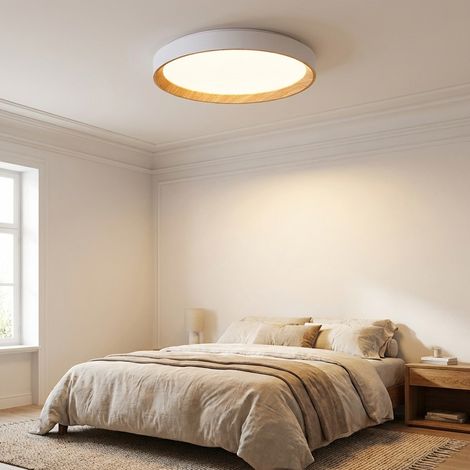 Plafonnier LED moderne CCT polycarbonate blanc effet bois Ø48 cm 40W