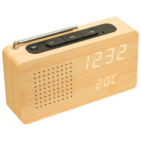 royaluxe -Réveil lumineux,Radio réveil en bois de chevet rétro Radio-réveil en Bois Haute définition Grand écran Radio-réveil à Affichage numérique (1/3)