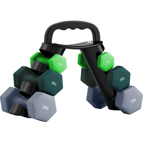 Adjustable Dumbbell Set with Storage Rack - 1kg, 3kg, 5kg Weights in Green for Home Gym Fitness (1/5)