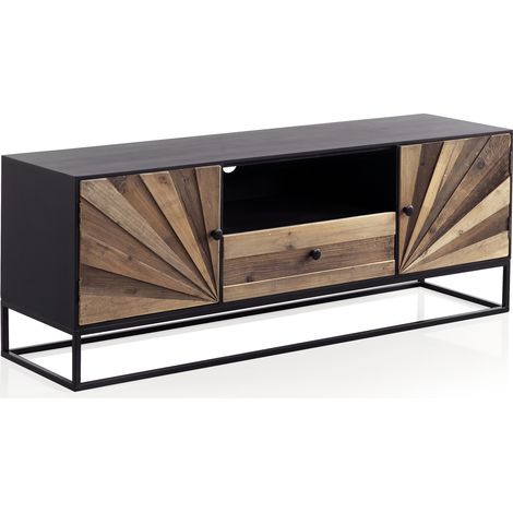 TV-Ständer aus Holz mit 2 Türen und 1 Schublade auf Metallgestell (1/5)