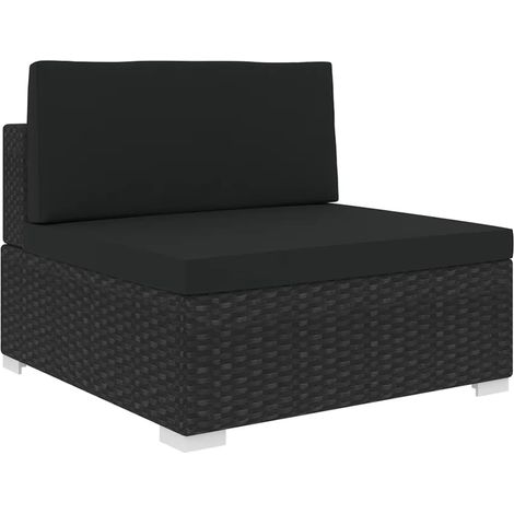Modular-Sofa-Mittelteil 1 Stk. + Auflagen Poly Rattan Schwarz vidaXL