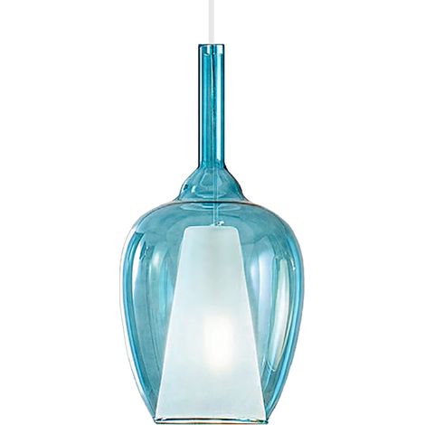Sospensione vetro blu trasparente gea luce ofelia s10 e27 led lampada soffitto