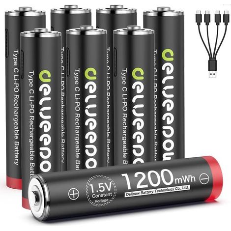 Pile AAA Rechargeable 1.5V Pression Constante,Pile Rechargeable AAA 1200mWh Haute Capacité avec 1500 Cycle 8 Piles USB C (1/5)