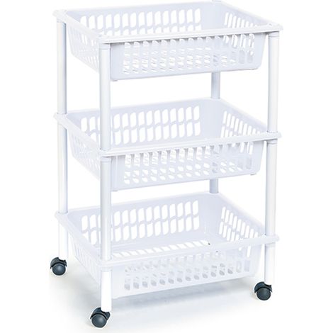 VERDULERO CON RUEDAS 3 PISOS BLANCO