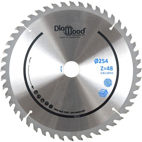 Lame de scie circulaire HM universelle D. 254 x Al. 30 x ép. 2,8/1,8 mm x Z48 TP Nég pour Alu/bois - OMNIVOR