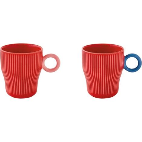 Set 2 Tasses Café Porcelaine Twist & Match Red Design Moderne Rouge, Porcelaine 90ml - Pozzi Milano Spa