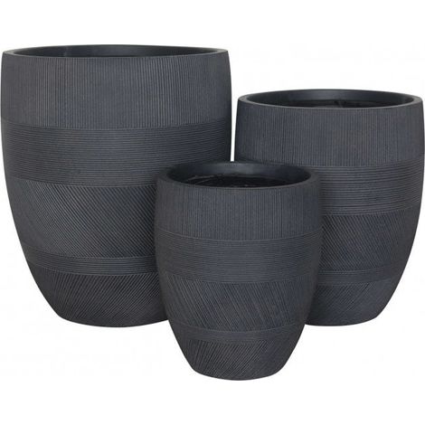 Set di 3 vasi Papavero in Fibra sintetica Grigio scuro (1/3)