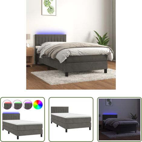 vidaXL LED-Streifen - Boxspringbett mit Matratze & LED Dunkelgrau 80x200 cm Samt (1/5)