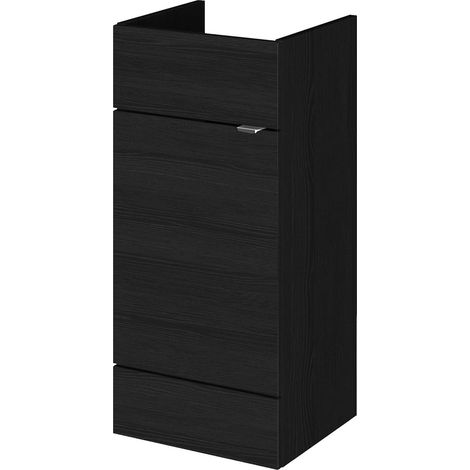 Hudson Reed Fusion Charcoal Black Woodgrain 400mm Floor Standing Single Door Storage Unit - OFF604 (1/4)
