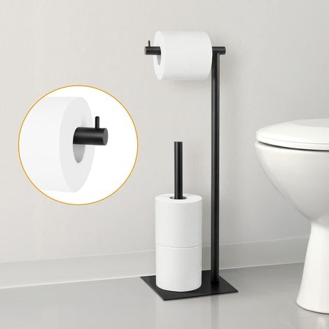 Porte Papier Toilette sur Pied Noir, Aucun Perçage Requis, Support Papier Toilette Autoportant pour Stockage du Papier, Distributeur de Papier Hygiénique sur Pied pour WC (1/5)