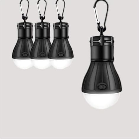Lampe De Camping LED - 3 Modes D'éclairage (Plein Éclat / Mi-Éclat / SOS) - Étanche IPX4 - Poids Léger 50 G - Pour Tente, Randonnée, Pêche, Panne De Courant - Lot De 4 (1/5)