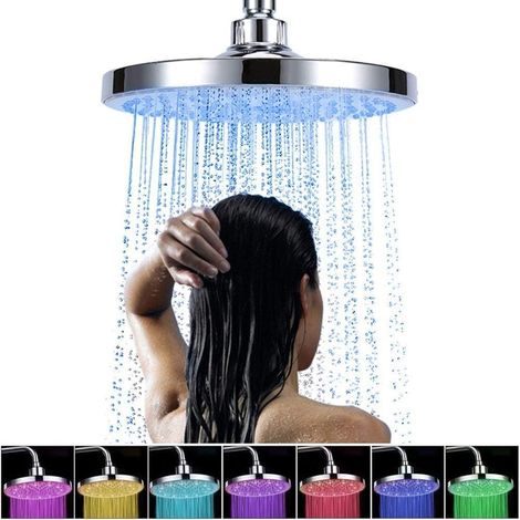 Runder Regenduschkopf, 7 Farben, automatischer Wechsel, 8 Zoll, Edelstahl, Hochdruck-Badezimmer-LED-Regenduschkopf