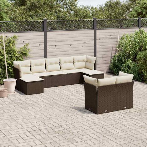 Salon de jardin avec coussins 9 pcs marron résine tressée (1/5)