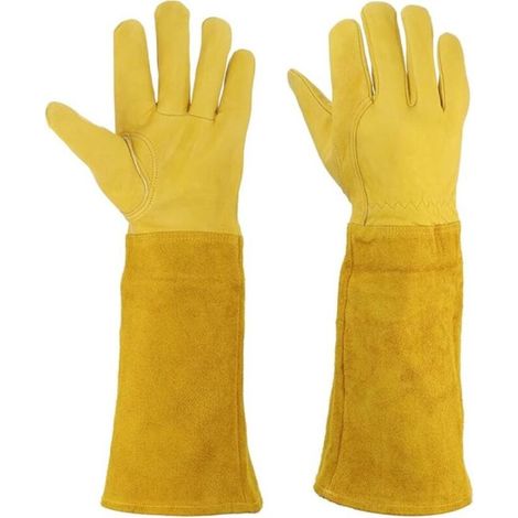 Gants de jardinage résistants aux coupures et aux perforations pour le jardinage (ceinture en cuir jaune M avec coussinet de paume) (1/4)