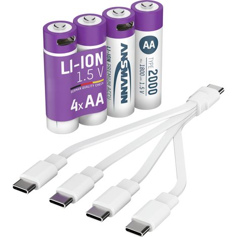 ANSMANN Akku Mignon AA Typ-C Anschluss Li-Ion 1800mAh 1,5V, 4 Stück (1/5)